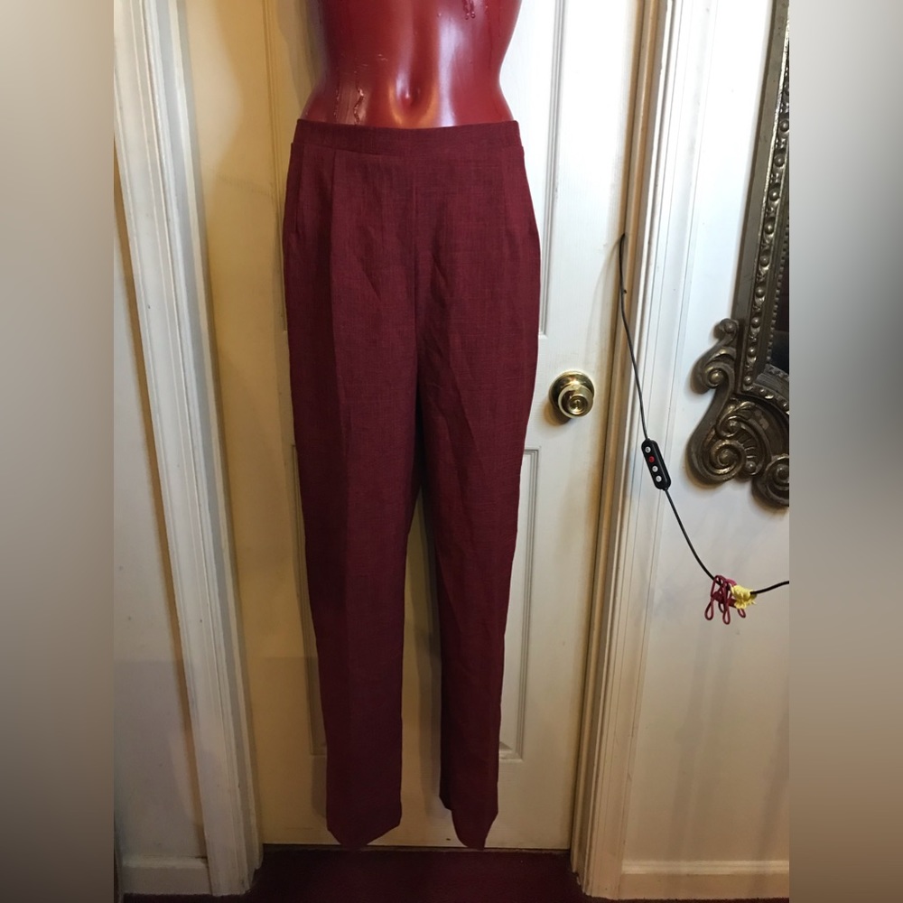 Sag Harbor Women's Pants Sz 14W Flat Front Straight Leg Slacks Burgundy Red